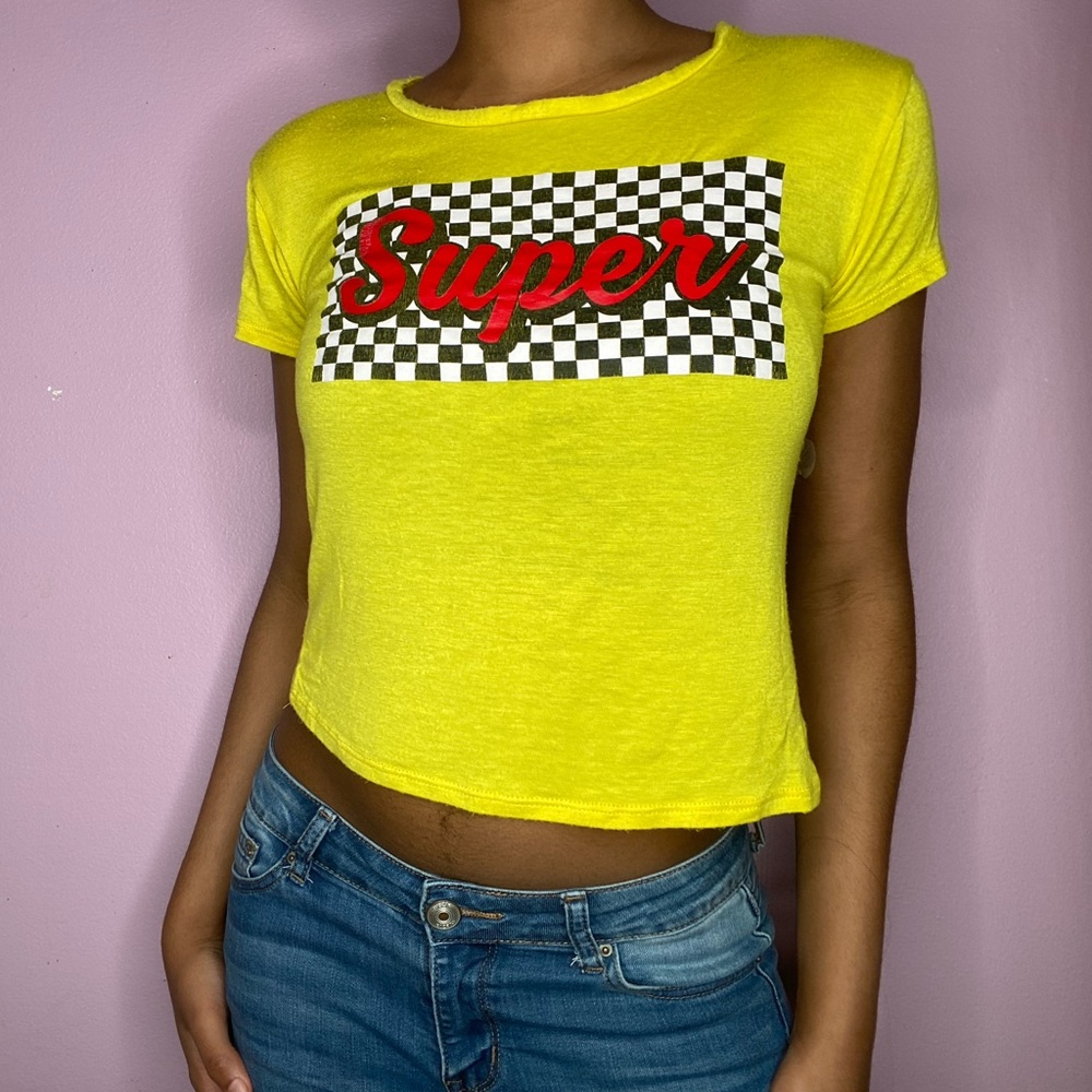 Rue 21 Yellow and Checkerboard Super Tee